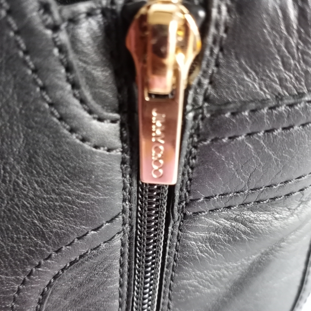 JIMMY CHOO BRYLEE BLACK LEATHER BUCKLE MOTO BIKER - Picture 9 of 16